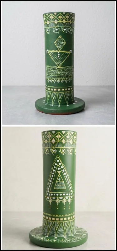 Dot-Art Painted Green Vessels