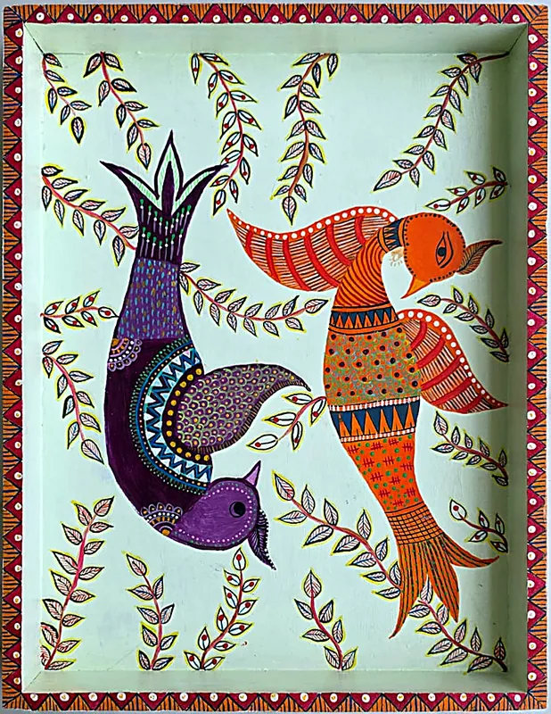 Madhubani Birds: Painted Tray