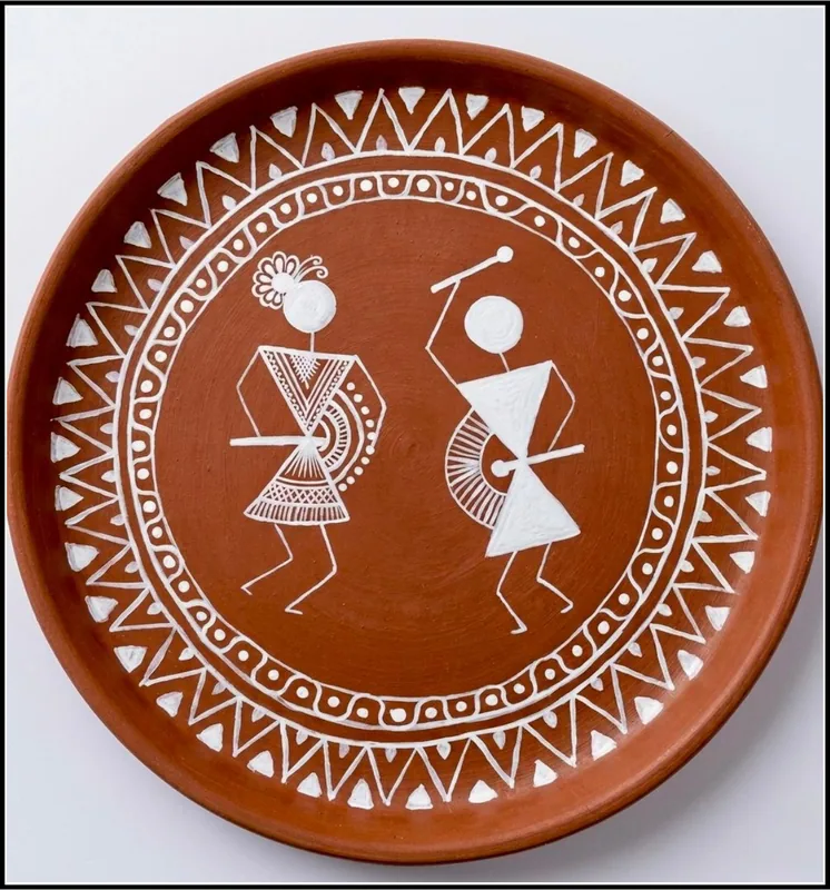 Terracotta Plate — Warli Dancers
